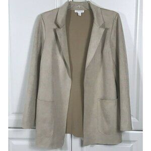 Charter Club Open Front Blazer Size XS Beige Pockets Microfiber Faux Suede READ